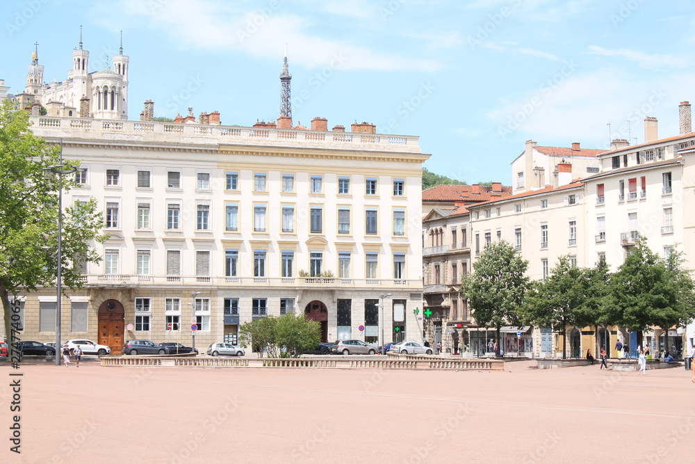 Bellecour place, a large square in the centre of Lyon, the third-largest city and second-largest urban area of France
