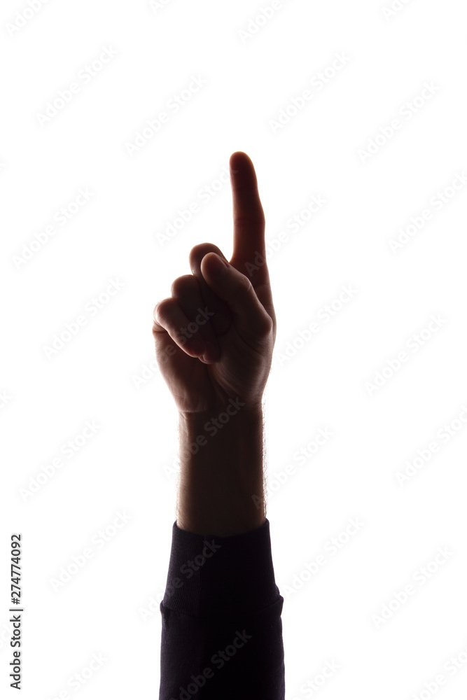 The hand young man with fingers apart, number one - silhouette The hand young man with fingers apart, number one - silhouette