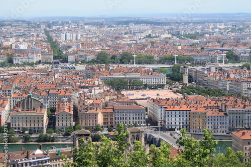 Panoramic view of the city of Lyon, taken from the basilica of Notre-Dame de Fourviere's roof, France