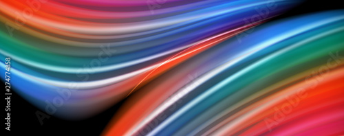 Modern rainbow liquid color flow colorful poster. Wave Liquid shape in black color background. Abstract composition