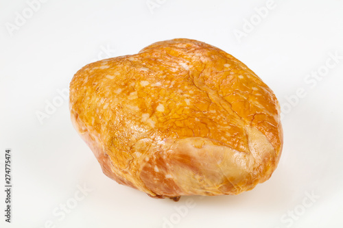 Smoked chicken breast over white background