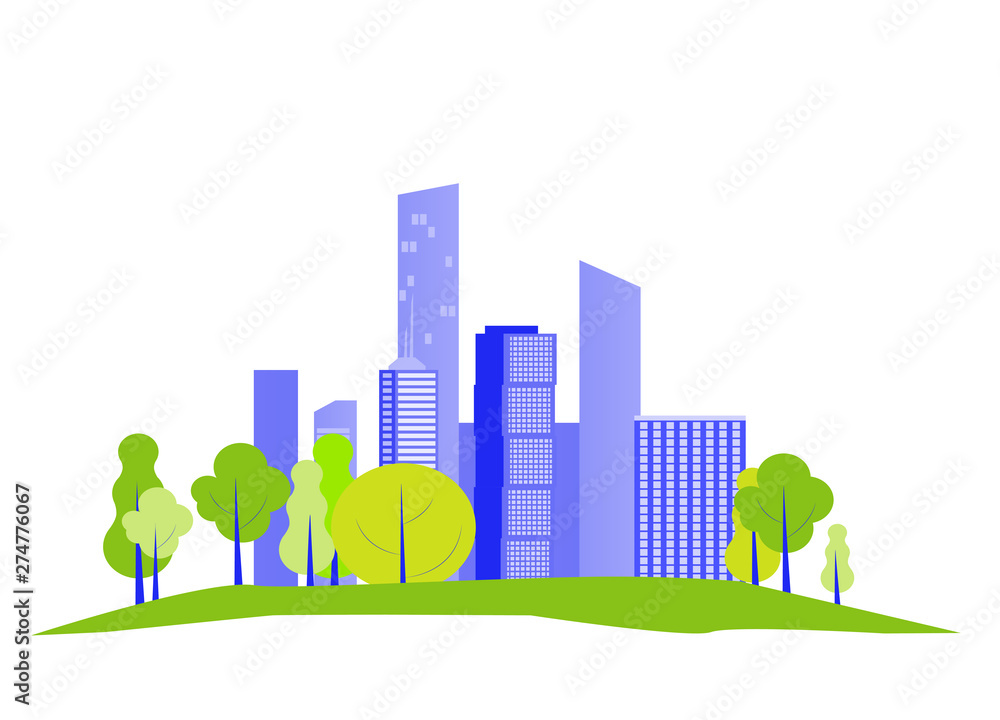 Flat urban area landscape with park isolate.