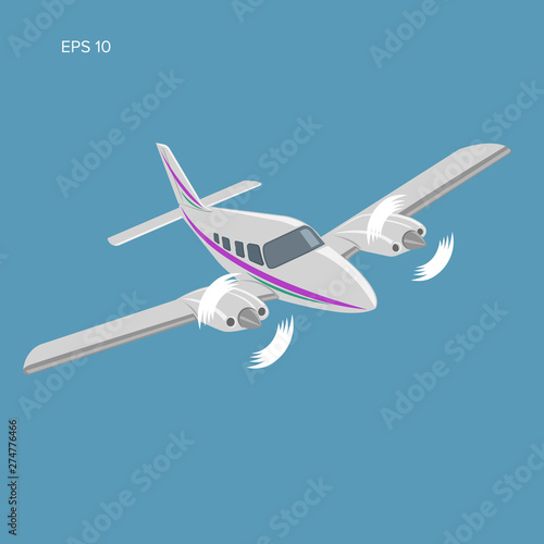 Private plane vector illustration icon. Twin engine propelled aircraft.