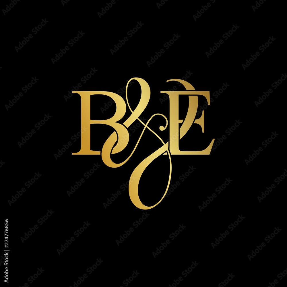 Initial letter B & E BE luxury art vector mark logo, gold color on black background. Initial letter B & E BE luxury art vector mark logo, gold color on black background.