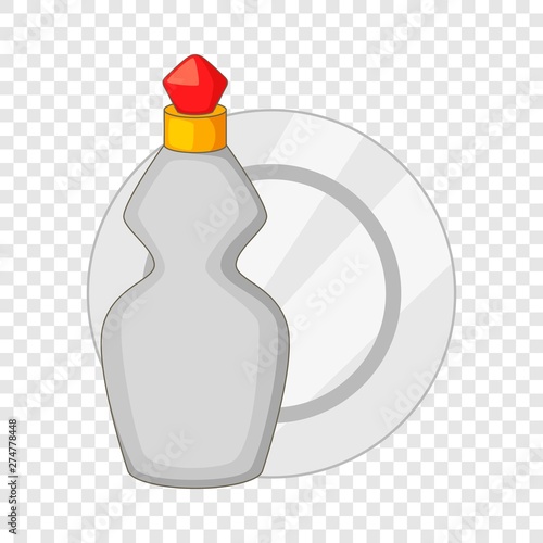 Dishwashing liquid bottle and plate icon. Cartoon illustration of dishwashing liquid bottle and plate vector icon for web