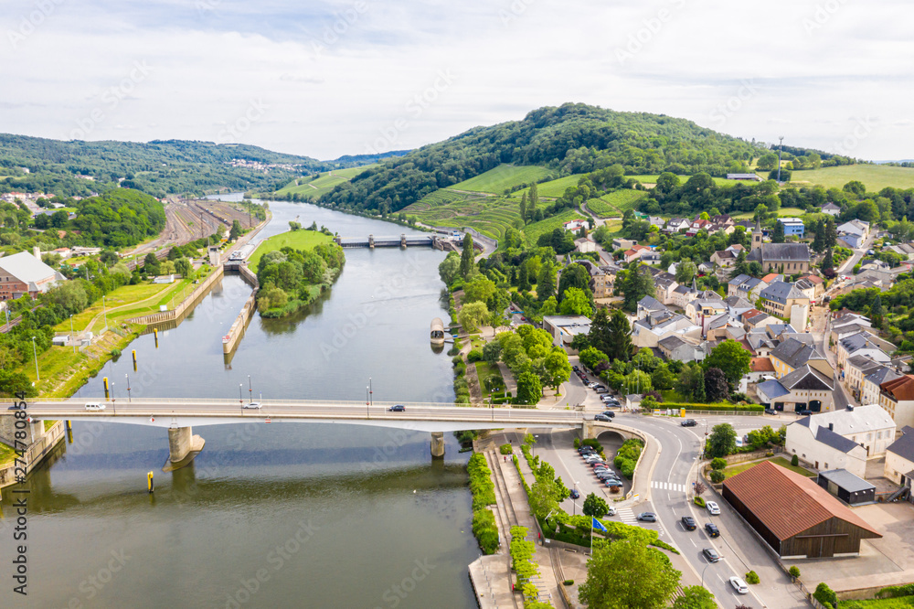 Aerial View Of Schengen Town Center Over River Moselle Luxembourg The Place Where Schengen 4592