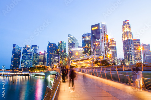 Photography SINGAPORE, SINGAPORE - MARCH 2019: Esplanade bridge and downtown core skyscraper
