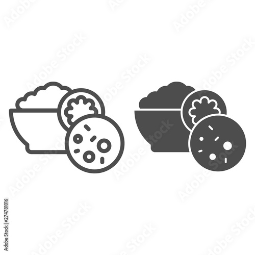 Salad olivier line and glyph icon. Russian cuisine vector illustration isolated on white. Plate of food outline style design, designed for web and app. Eps 10.