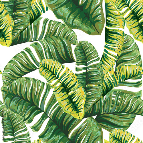 Palm trees. Tropical plants seamless pattern. Vector image.