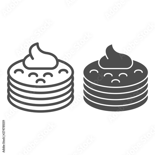 Pancakes with syrup line and glyph icon. Pancakes with butter vector illustration isolated on white. Breakfast outline style design, designed for web and app. Eps 10.