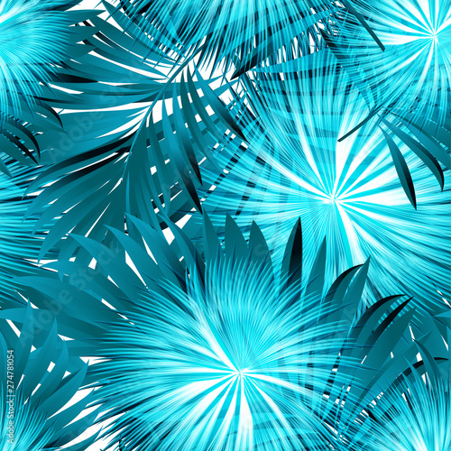 Palm trees, dandelions. Vegetable seamless pattern. © podtin