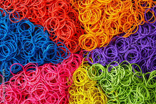 Fotografie multi colorful rubber band background , top view