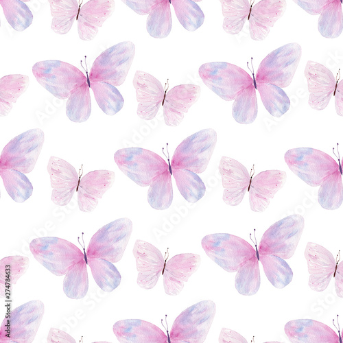 Obraz na płótnie Flying butterflies hand drawn watercolor seamless pattern w salonie