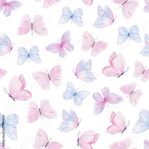 Cute butterflies hand drawn watercolor seamless pattern © tanialerro