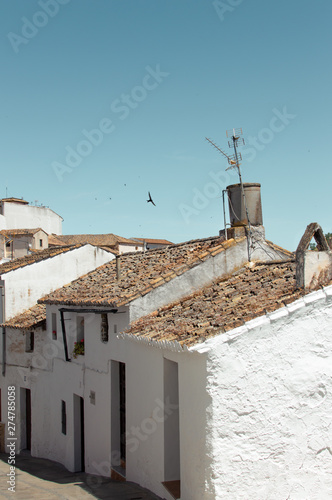 White houses of Setenil de las Bodegas, Cadiz, famous white town (Pueblos Blancos) of Andalusia, Spain. Relaxing and beautiful day in a village.