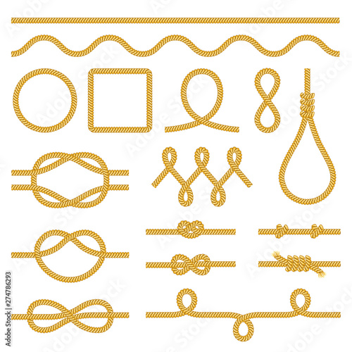 Obraz na plátně Rope knots icons photo realistic vector set