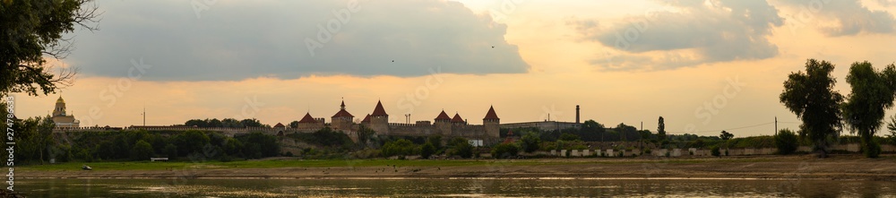 Bender fortress, at sunset. An architectural monument of Eastern Europe. Moldova. Ottoman stronghold (citadel) on the banks of the Dniester.