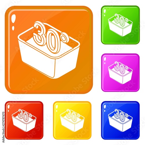 Hand wash 30 degrees celsius icons set collection vector 6 color isolated on white background