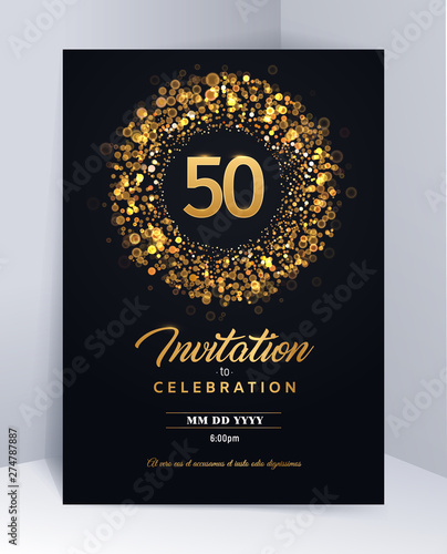 50 years anniversary invitation card template isolated vector illustration. Black greeting card template