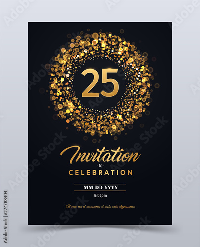 25 years anniversary invitation card template isolated vector illustration. Black greeting card template