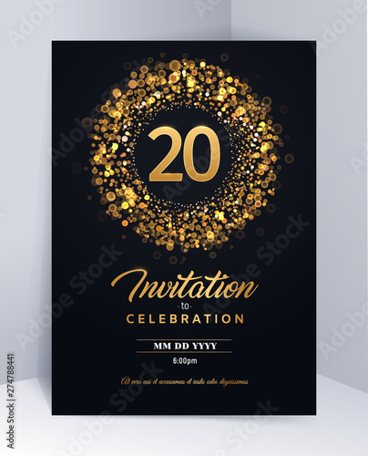 20 years anniversary invitation card template isolated vector illustration. Black greeting card template