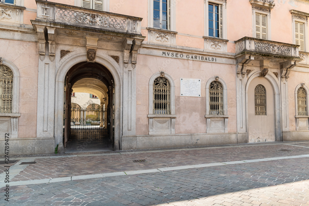 Facade of the Giuseppe Garibaldi Historical Museum in the historic center of Como, Italy.