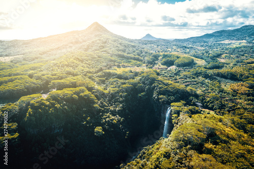 Aerial view of Chamarel Waterfall on Mauritius