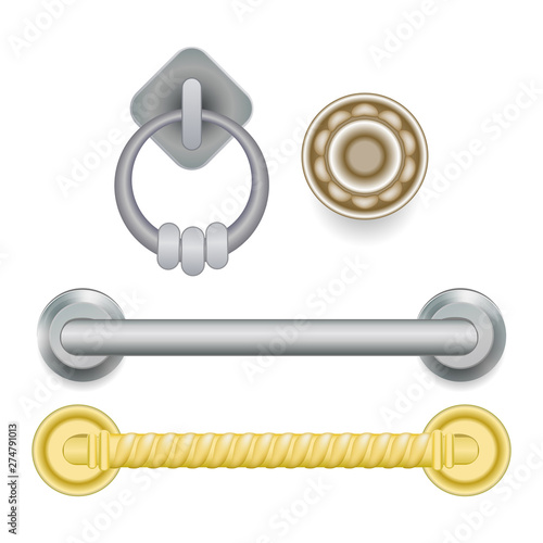 Door handle vector doorknob to lock doors at home and metal door-handle in house interior illustration set of entrance door-knob design isolated on white background