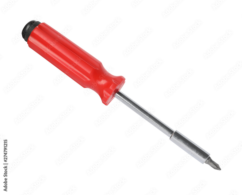 New screwdriver on white background. Professional construction tool New screwdriver on white background. Professional construction tool