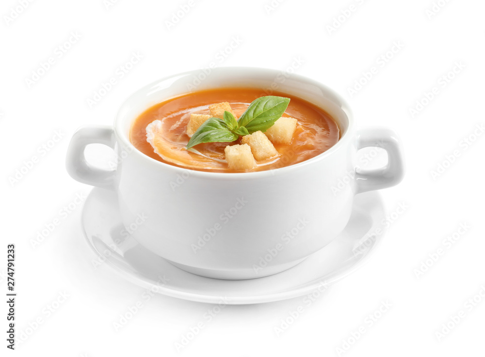 Bowl of tasty sweet potato soup isolated on white Bowl of tasty sweet potato soup isolated on white