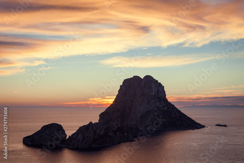 Seascape of sunset on Es Vedra island  Ibiza  Baleares  Spain - Image