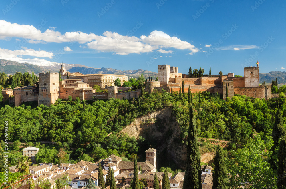 Ancient arabic fortress Alhambra in, Granada, Spain, European travel landmark .