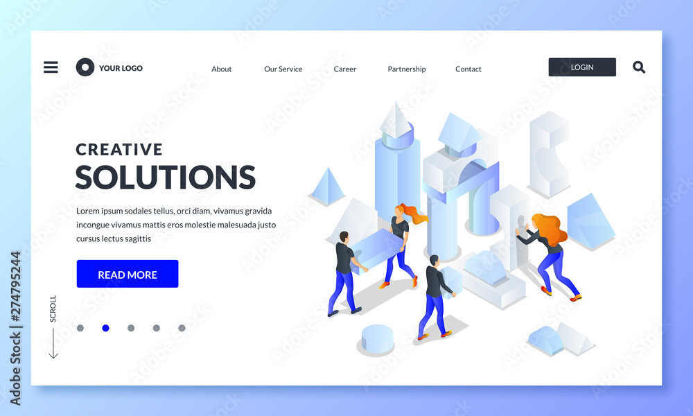 Business team build creative construction from multicolor 3d shapes. Vector isometric illustration. Teamwork concept. Business team build creative construction from multicolor 3d shapes. Vector isometric illustration. Teamwork concept.