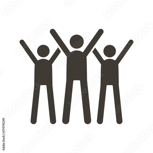 Group of people celebrating. Vector trendy flat glyph icon illustration design. Teamwork success, business partnership strategy, charity volunteers.