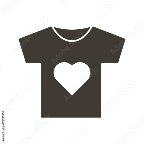 T-shirt Icon with a heart symbol. Vector flat glyph illustration. For volunteering and charity associations, groups, community, non profit organizations. Can also represent love and passion