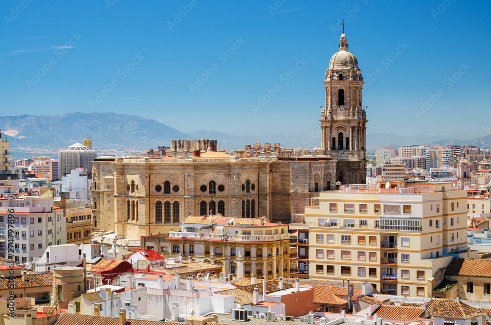 Cityscape aerial view of Malaga, with cathedral and city skyline Spain . 