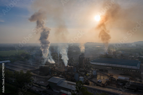 Aerial view. Industrial plants with pollution chimneys, Air pollution from industrial plants