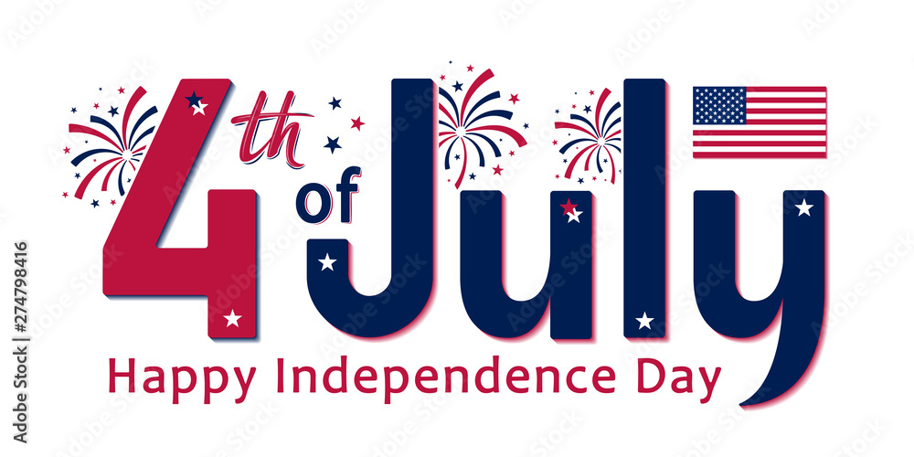 4th of July, United Stated independence day. Template design for poster, banner, postcard, flyer, greeting card. American national day. Vector illustration with stars, fireworks and USA flag.