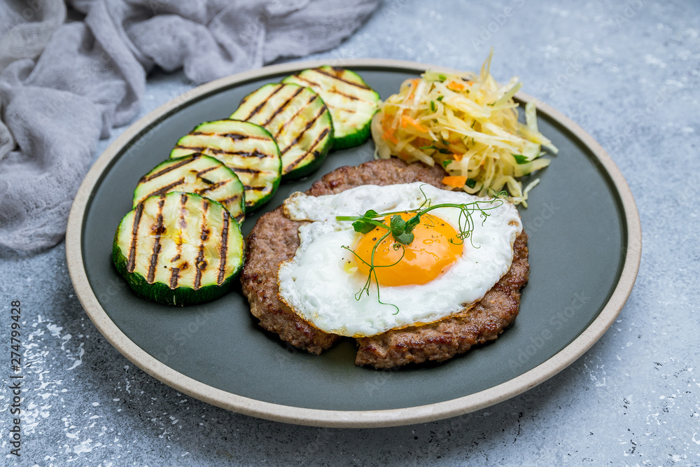 beef steak with egg and zuccini