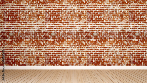Orange brick wall and wood floor decorate in empty room for artw
