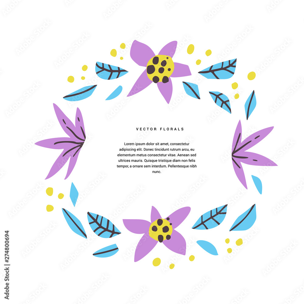 Floral text circle hand drawn vector layout