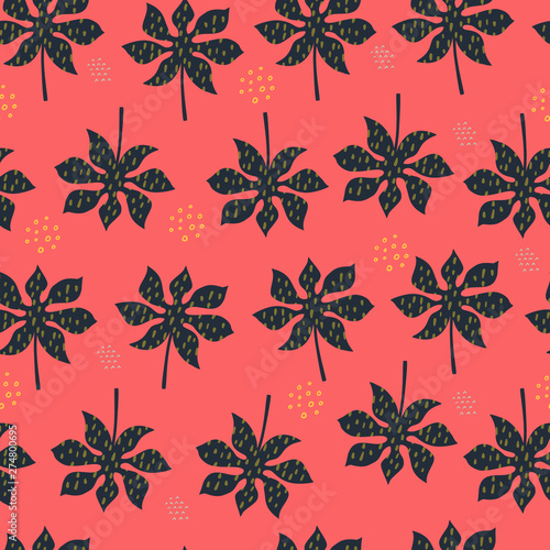 Tropical leaves hand drawn vector seamless pattern