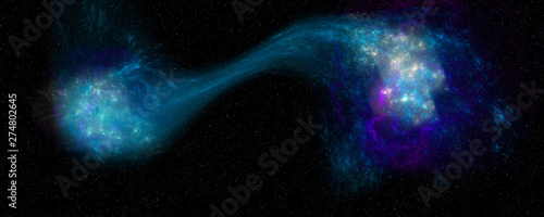 Canvas Print Extremely detailed and realistic high resolution illustration of two merging galaxies