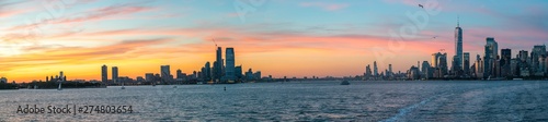 Wide Angle Panorama Of New Jersey and Manhattan During summer SunSet © porqueno