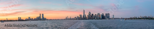Large Panoramic View of Downtown Manhattan and New Jersey At Sunset