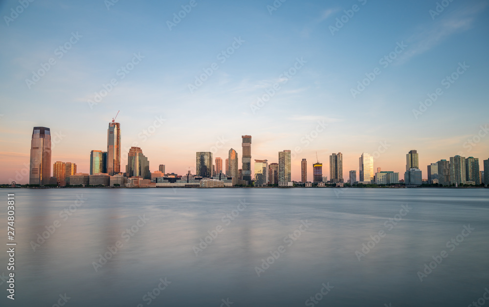 Long Exposure Panormic View of New Jersey Architecture At Sunrise