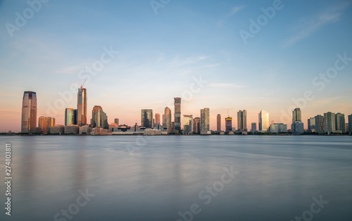 Long Exposure Panormic View of New Jersey Architecture At Sunrise
