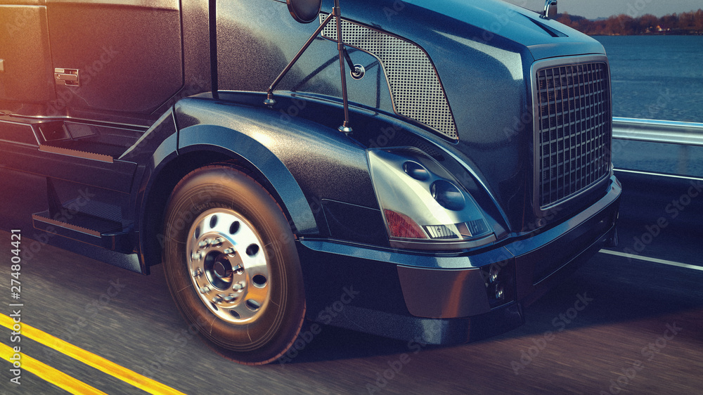 Naklejka premium Headers truck running. 3d rendering and illustration.
