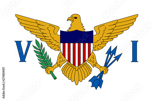 Flag of United States Virgin Islands in Caribbean sea. Patriotic country symbol with official colors. Flag of Caribbean dependent territory. National identity vector illustration in flat style.