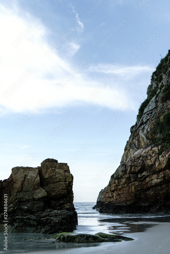 Rocks in the cliffs of the beach of Honey Island in Paranaguá Bay, Brazil